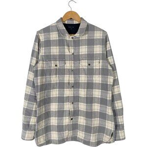 Wings + Horns 100% Cotton Zip-Up Flannel Shacket White/Gray men's size Medium